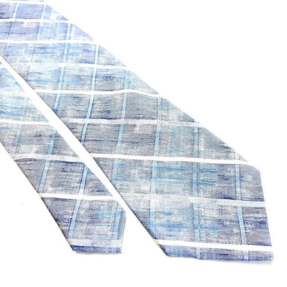 Van‎ Heusen Blue Gray Plaid Woven Skinny Silk Tie - Picture 1 of 6